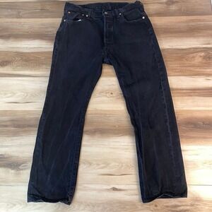 Levis 501 Jeans Mens 36x32 Black Denim Straight Leg Button Fly